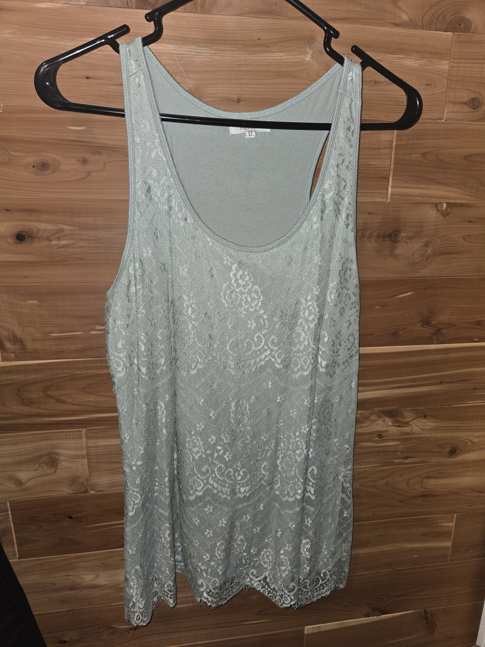 Maurices Sage Green Tank Top with Lace Overlay And Scoop Neck